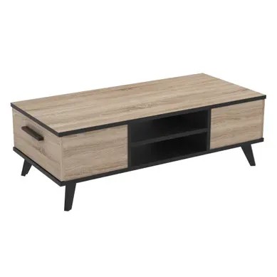 Table basse WAYNE Imitation chêne et noir vue 3/4