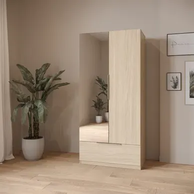 Armoire 2 portes 1 tiroir MERYL imitation chêne Armoire 2 portes 1 tiroir MERYL imitation chêne vue d'ambiance 1