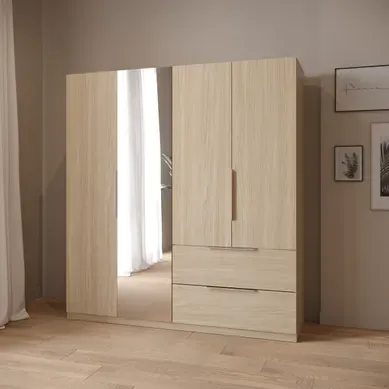 Armoire 4 portes 2 tiroirs MERYL imitation chêne Armoire 4 portes 2 tiroirs MERYL imitation chêne vue d'ambiance 1