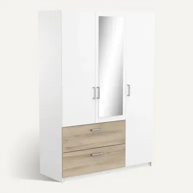 Armoire 3 portes 2 tiroirs L.134 cm READY imitation chêne kronberg et blanc Armoire 3 portes 2 tiroirs L.134 cm READY imitation chêne kronberg et blanc vue 3/4
