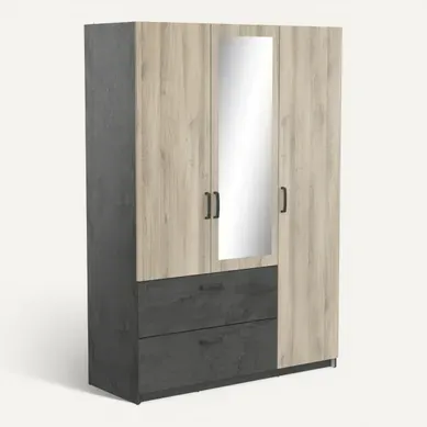 Armoire 3 portes 2 tiroirs L.134 cm READY imitation chêne kronberg et ardoise Armoire 3 portes 2 tiroirs L.134 cm READY imitation chêne kronberg et ardoise vue 3/4