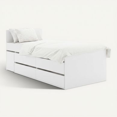 Lit mi-haut 1 chevet 2 tiroirs TWIST blanc Lit mi-haut 1 chevet 2 tiroirs TWIST blanc vue 3/4