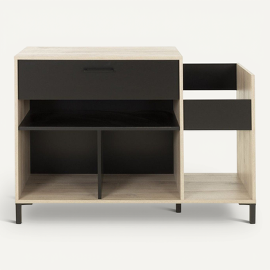 Meuble De Rangement Vinyles 1 Tiroir Style Industriel - Marron Et Noir