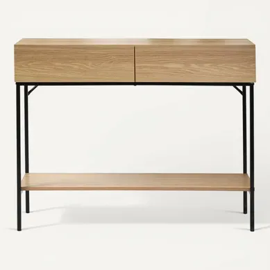 Console 2 Tiroirs 1 Tablette Effet Bois - L100 X H81 Cm Console 2 Tiroirs 1 Tablette Effet Bois - L100 X H81 Cm