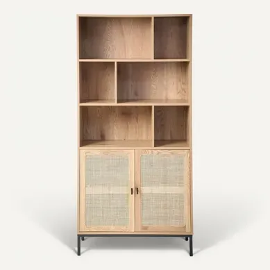 Bibliothèque Avec Rangement 2 Portes Effet Bois - L80 X H175 Cm