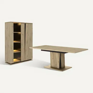 Ensemble Vaisselier + Table À Manger Extensible - Effet Bois Clair Ensemble Vaisselier + Table À Manger Extensible - Effet Bois Clair