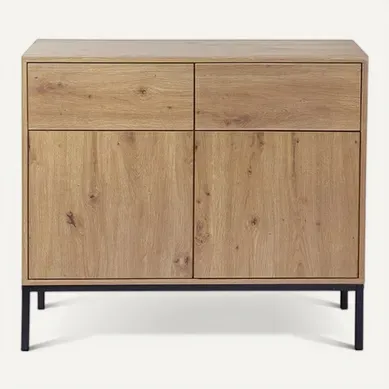 Buffet 2 Portes 2 Tiroirs Décor Chêne - L90 X H80 Cm
