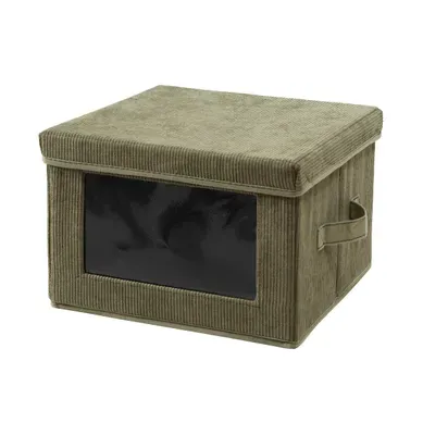 Boîte Rangement Tissu Velours Côtelé Kaki Avec Fenêtre L30 Cm Boîte Rangement Tissu Velours Côtelé Kaki Avec Fenêtre L30 Cm