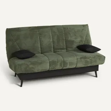 Banquette-lit clic-clac COCON tissu velours vert Banquette-lit clic-clac COCON tissu velours vert vue 3/4