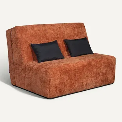 Banquette-lit BZ CARESSE tissu chenillé terracotta vue 3/4