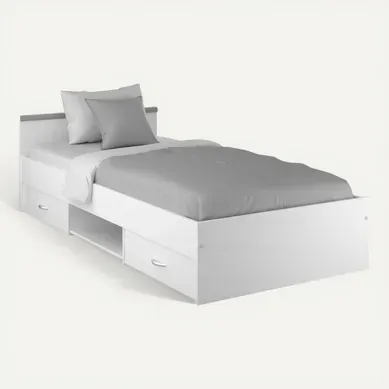 Lit 90x200 cm avec rangements NASHVILLE blanc vue 3/4