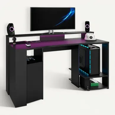 Bureau gamer LED RACER Noir vue 3/4