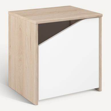 Chevet 1 porte SHELTER Imitation chêne et blanc vue 3/4