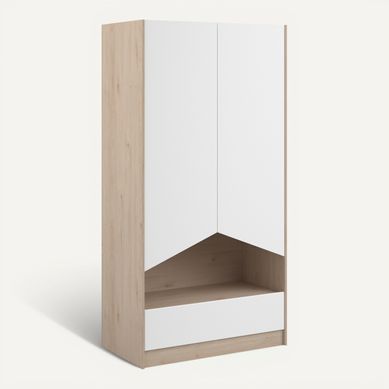 Armoire 2 portes 1 tiroir SHELTER Imitation chêne et blanc Armoire 2 portes 1 tiroir SHELTER Imitation chêne et blanc vue 3/4