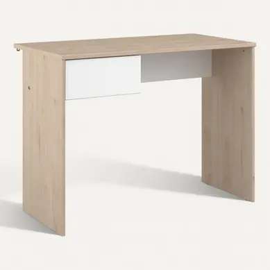 Bureau 1 tiroir SHELTER Imitation chêne et blanc vue 3/4