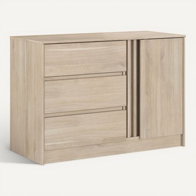Commode 3 tiroirs 1 porte ESCALE imitation chêne Commode 3 tiroirs 1 porte ESCALE imitation chêne vue 3/4