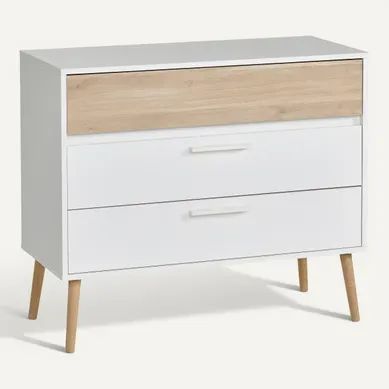Commode 3 Tiroirs Alborg Blanc Et Imitation Chêne Commode 3 Tiroirs Alborg Blanc Et Imitation Chêne
