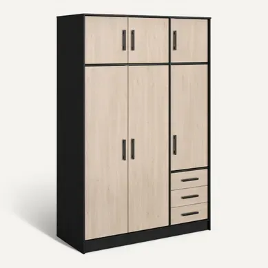 Armoire 6 portes 3 tiroirs STORY L.130 cm imitation chêne vue 3/4