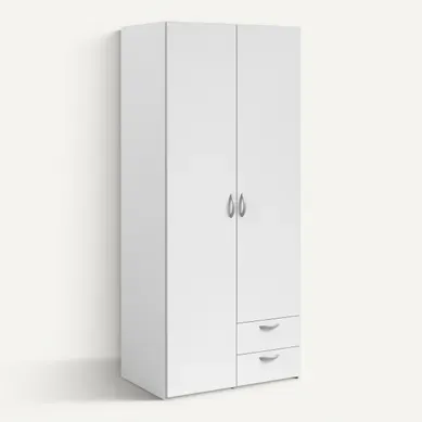 Armoire 2 portes 2 tiroirs L. 80 cm DAILY blanc Armoire 2 portes 2 tiroirs L. 80 cm DAILY blanc vue 3/4