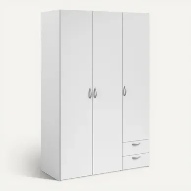 Armoire 3 portes 2 tiroirs L. 120 cm DAILY Blanc Armoire 3 portes 2 tiroirs L. 120 cm DAILY Blanc vue 3/4
