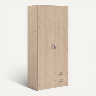 Armoire 2 portes 2 tiroirs L. 80 cm DAILY imitation chêne Armoire 2 portes 2 tiroirs L. 80 cm DAILY imitation chêne vue 3/4