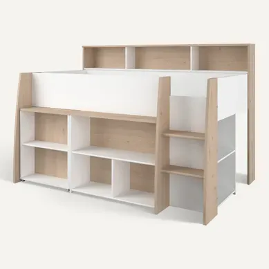 Lit combiné 90x200 cm LUCAS sommier inclus Chêne et blanc vue 3/4