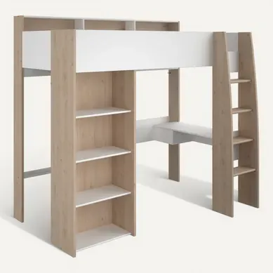 Mezzanine 90x200 cm SHELTER imitation chêne et blanc vue 3/4