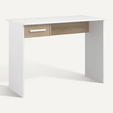 Bureau 1 tiroir MILO Blanc et imitation Chêne Bureau 1 tiroir MILO Blanc et imitation Chêne vue 3/4