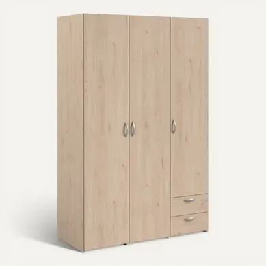 Armoire 3 portes 2 tiroirs L. 120 cm DAILY imitation chêne Armoire 3 portes 2 tiroirs L. 120 cm DAILY imitation chêne vue 3/4