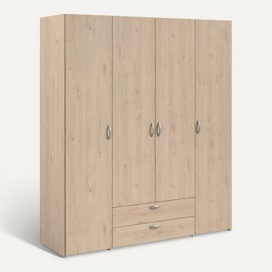 Armoire 4 portes 2 tiroirs L. 160 cm DAILY imitation chêne Armoire 4 portes 2 tiroirs L. 160 cm DAILY imitation chêne vue 3/4
