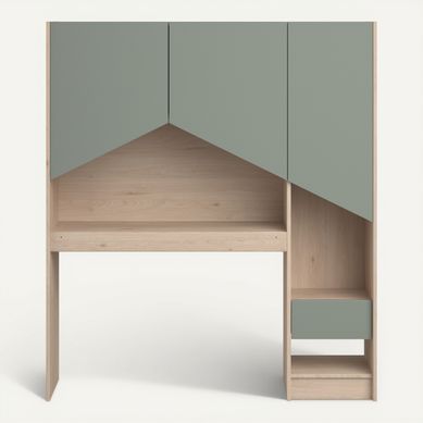 Environnement lit ou bureau SHELTER imitation chêne et vert Environnement lit ou bureau SHELTER imitation chêne et vert vue de face