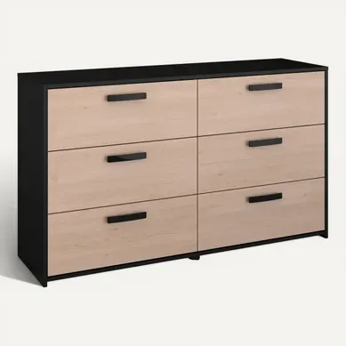Commode 6 tiroirs CELEST imitation chêne et noir Commode 6 tiroirs CELEST imitation chêne et noir vue 3/4