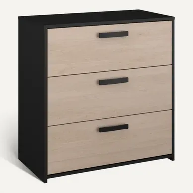 Commode 3 tirois CELEST imitation chêne et noir Commode 3 tirois CELEST imitation chêne et noir vue 3/4