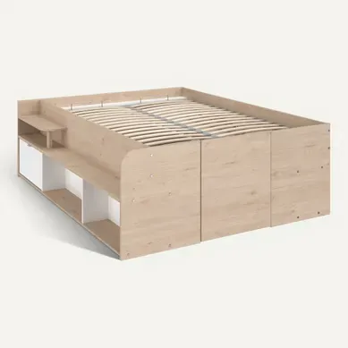 Lit coffre 140x190/200 cm avec sommier relevable TRAVEL imitation chêne et blanc Lit coffre 140x190/200 cm avec sommier relevable TRAVEL imitation chêne et blanc vue 3/4