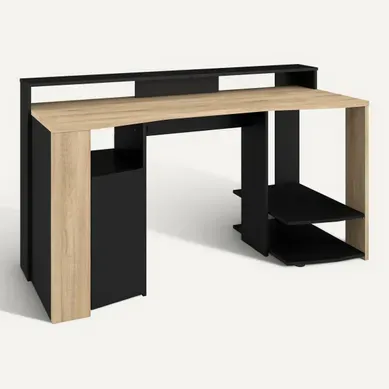 Bureau Gamer LED META imitation chêne et noir Bureau Gamer LED META imitation chêne et noir vue 3/4