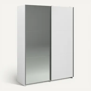 Armoire 2 portes couli. L.150 SWING blanc et miroir vue 3/4