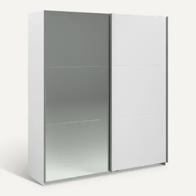 Armoire 2 portes couli. L.180 SWING blanc et miroir vue 3/4