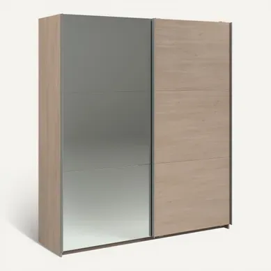 Armoire 2 portes couli. L.180 SWING imitation chêne et miroir vue 3/4