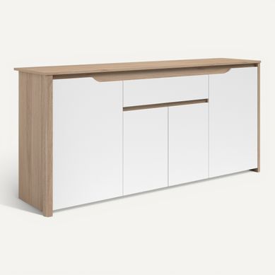 Buffet 4 portes 184 cm WENDY imitation chêne et blanc Buffet 4 portes 184 cm WENDY imitation chêne et blanc vue 3/4