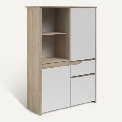 Buffet haut 3 portes H.151 cm WENDY imitation chêne et blanc Buffet haut 3 portes H.151 cm WENDY imitation chêne et blanc vue 3/4
