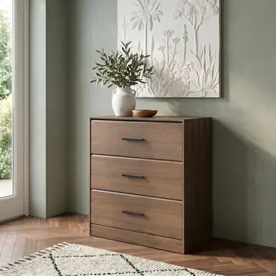 Commode 3 tiroirs L. 80 cm AZUKA imitation noyer Commode 3 tiroirs L. 80 cm AZUKA imitation noyer vue d'ambiance 1