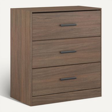 Commode 3 tiroirs L. 80 cm AZUKA imitation noyer Commode 3 tiroirs L. 80 cm AZUKA imitation noyer vue 3/4