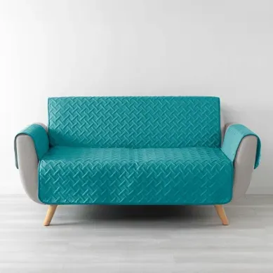Protège Canapé 3 Places Matelassé 279x179 Uni Lounge Pétrole