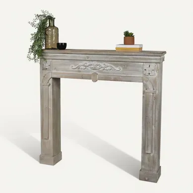 Contour De Cheminée Bois Cottage Gris Céruse Contour De Cheminée Bois Cottage Gris Céruse