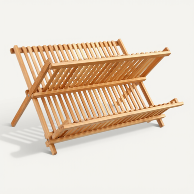 égouttoir À Vaisselle Pliant 2 Niveaux Bambou