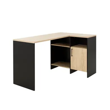 Bureau d'angle KOOPER Imitation chêne et noir Bureau d'angle KOOPER Imitation chêne et noir vue 3/4