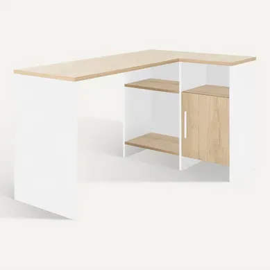 Bureau d'angle droit KOOPER Imitation chêne et blanc Bureau d'angle droit KOOPER Imitation chêne et blanc vue 3/4