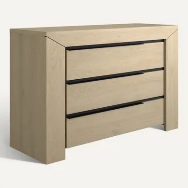 Commode 3 tiroirs BRUGGES imitation châtaignier naturel Commode 3 tiroirs BRUGGES imitation châtaignier naturel vue 3/4