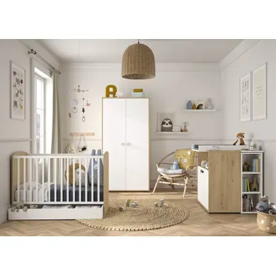 Ensemble Chambre Bébé ARTHUR - Lit Bébé 60x120 Cm + Commode 2 Portes + Armoire 2 Portes Ensemble Chambre Bébé ARTHUR - Lit Bébé 60x120 Cm + Commode 2 Portes + Armoire 2 Portes