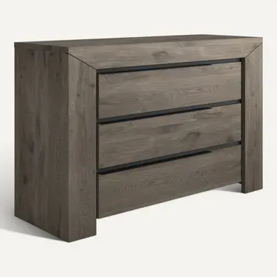 Commode 3 tiroirs BRUGGES imitation chêne brun Commode 3 tiroirs BRUGGES imitation chêne brun vue 3/4